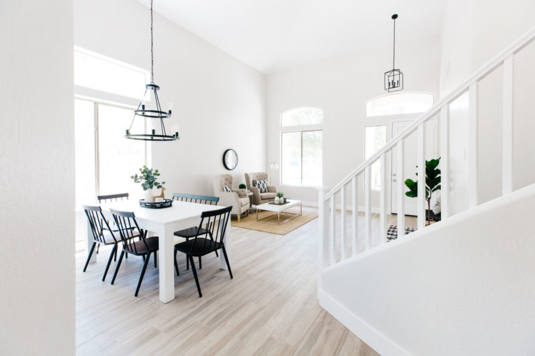 modern boho family room dining room