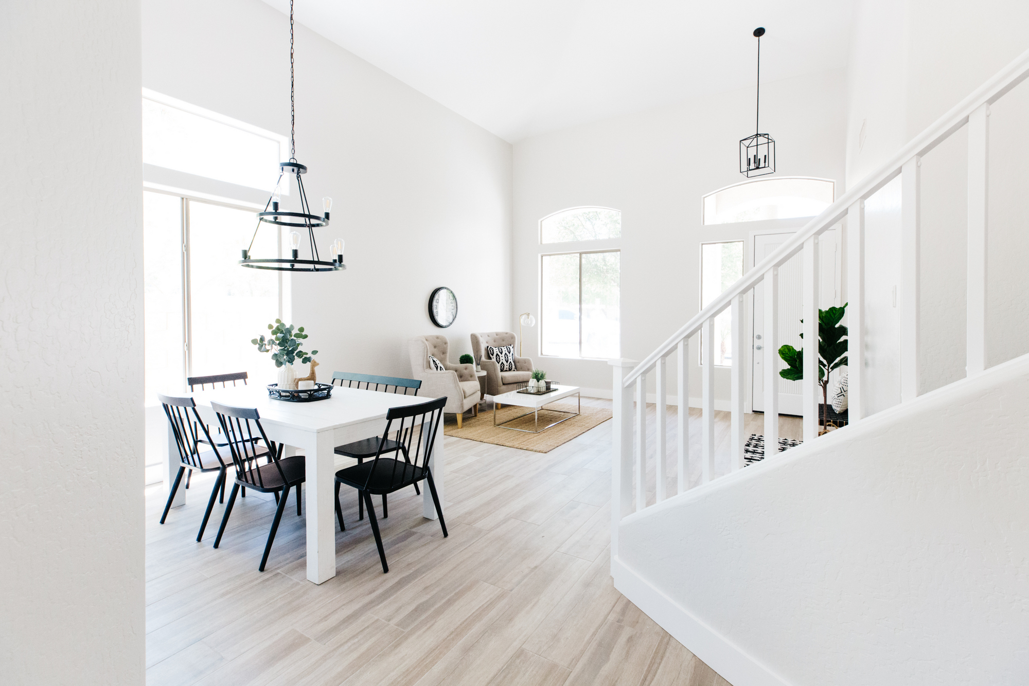 modern boho family room dining room